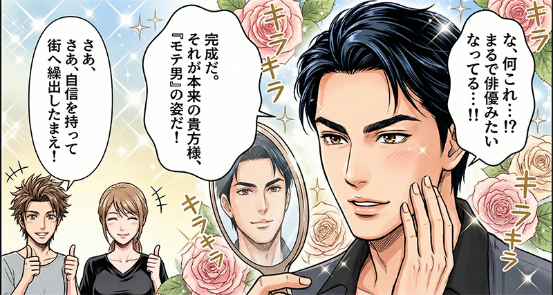 生まれ変わったイケメンと驚く周囲